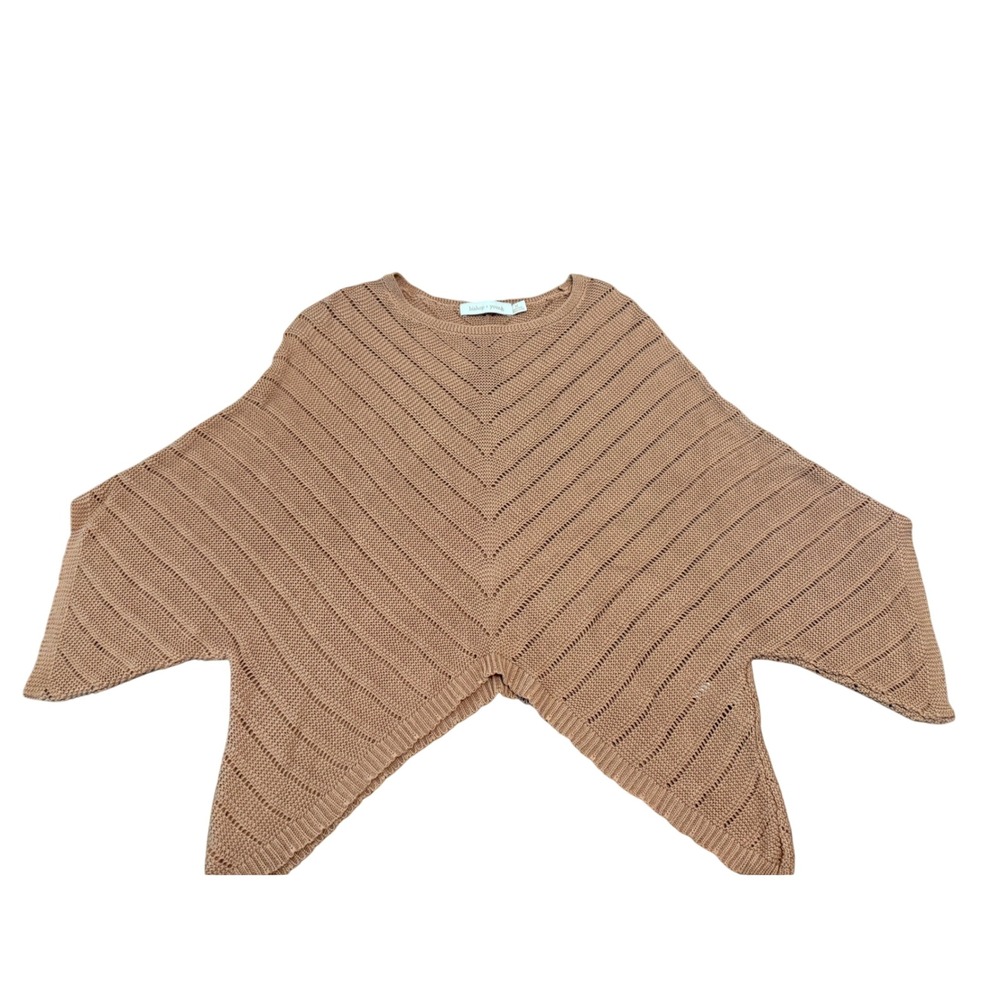 Bishop + Young Tan Pointelle Knit Batwing Sharkbite Hem Sweater Mens Medium